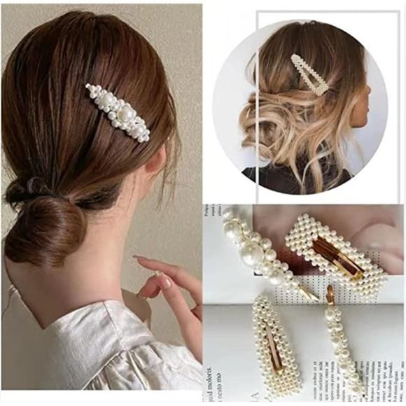 4 PCS Pearl Hair Clip Large Hair Pins Barrettes for Women and Girls Handmade